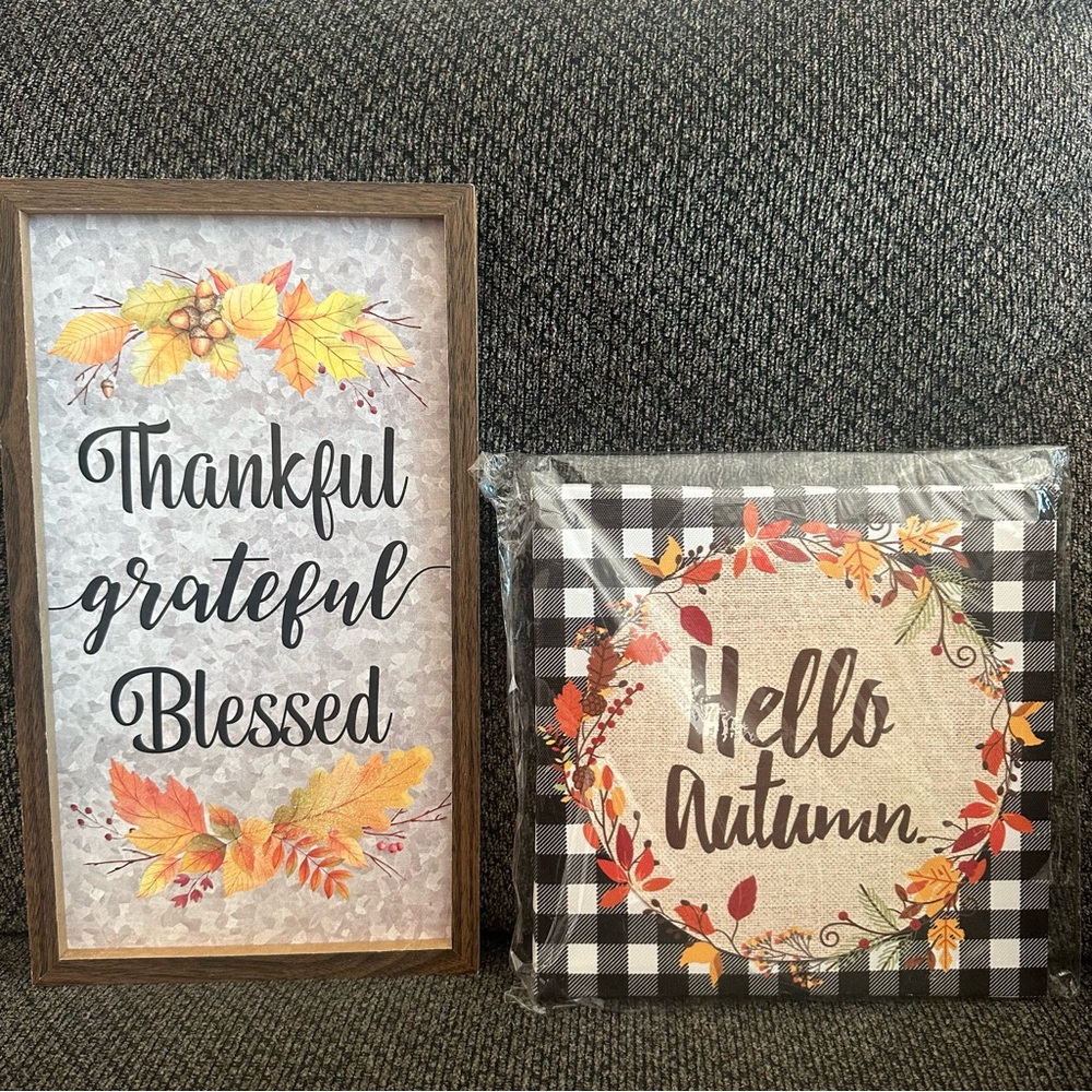 Home  wall plaques  / decor thankful grateful blessed hello autumn